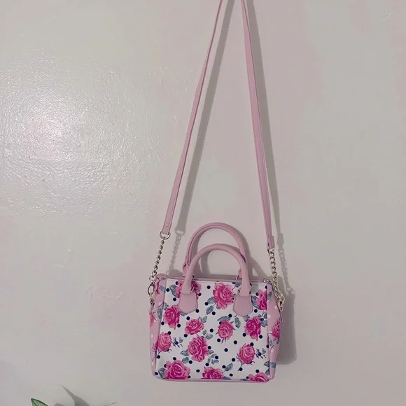 🚫SOLD🚫 Betsey Johnson Pink Floral Polka Dot Amelia Satchel - Picture 3 of 9